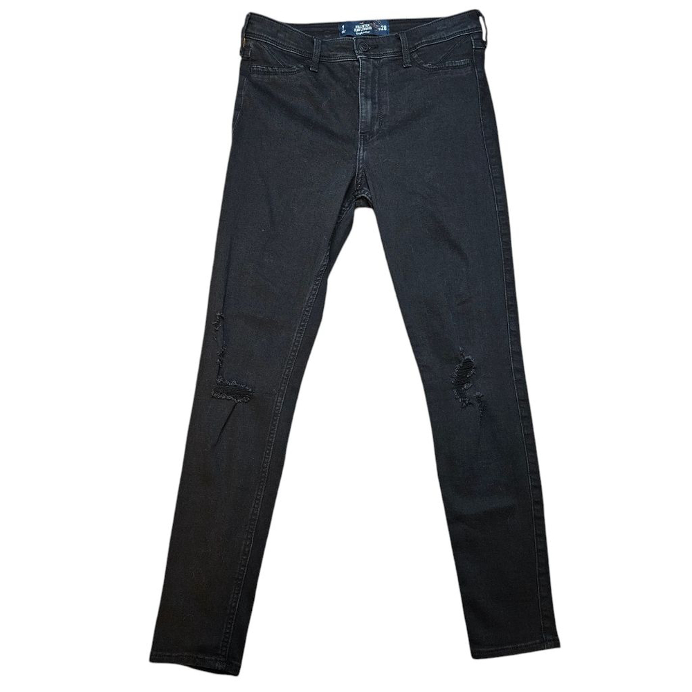 Hollister 7/28 High Rise Black Distressed Jean Leggings Jeggings